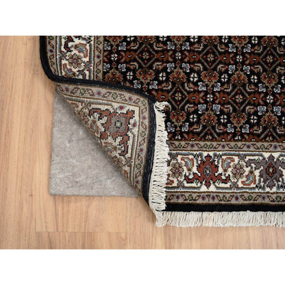 Fine Oriental Wool & Silk Hand Knotted Rug Black Black 2.5X20.0 -O064114