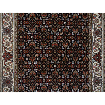 Fine Oriental Wool & Silk Hand Knotted Rug Black Black 2.5X20.0 -O064114