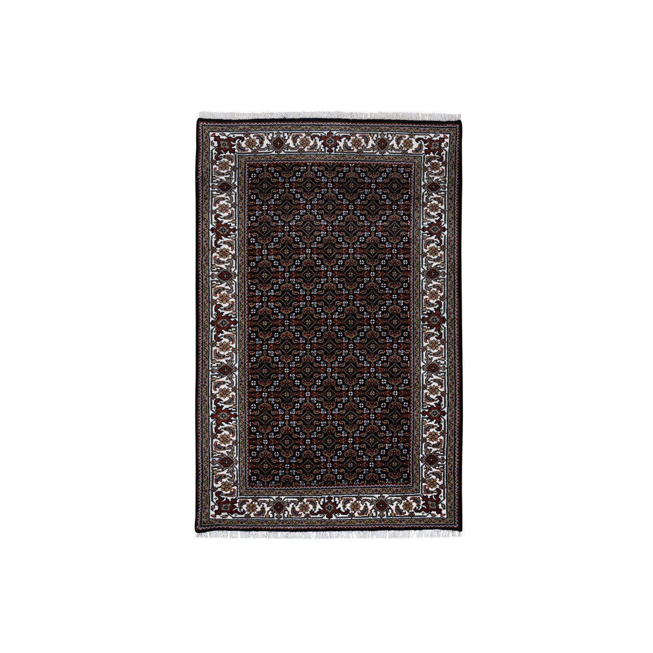 Fine Oriental Wool Hand Knotted Rug Black Ivory 3.0X5.1 -O064121