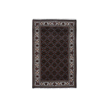 Fine Oriental Wool Hand Knotted Rug Black Ivory 3.0X5.1 -O064121