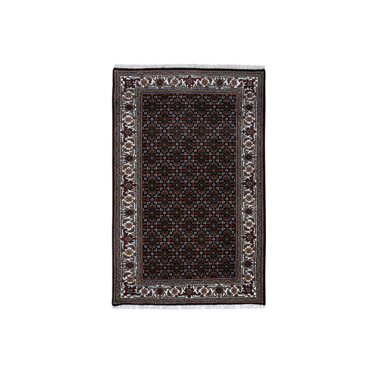 Fine Oriental Wool Hand Knotted Rug Black Ivory 3.0X5.1 -O064121