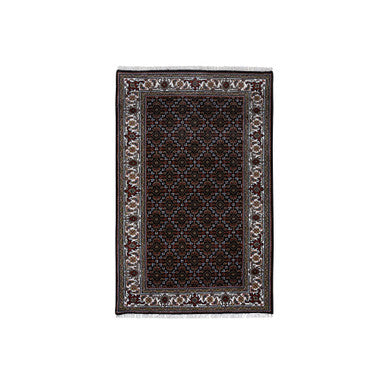 Fine Oriental Wool Hand Knotted Rug Black Ivory 3.0X5.1 -O064121