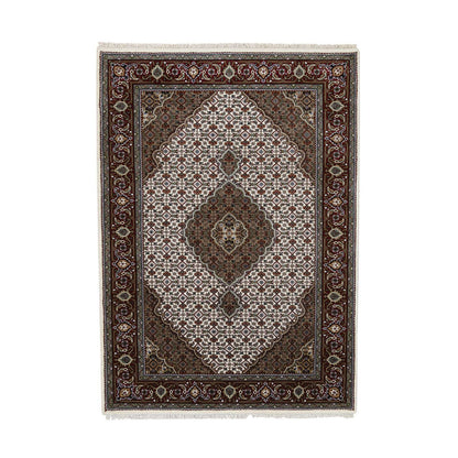 Fine Oriental Silk & Cotton Blend Hand Knotted Rug Ivory Red 4.0X6.1 -O064122