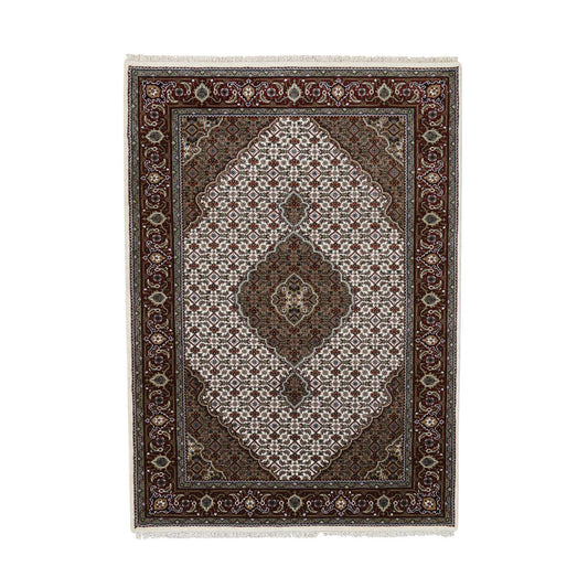 Fine Oriental Silk & Cotton Blend Hand Knotted Rug Ivory Red 4.0X6.1 -O064122