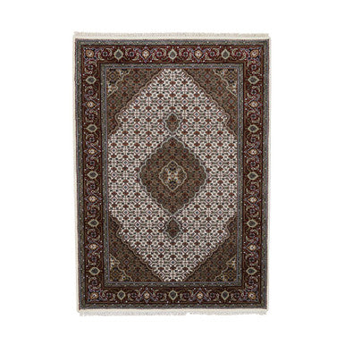 Fine Oriental Silk & Cotton Blend Hand Knotted Rug Ivory Red 4.0X6.1 -O064122