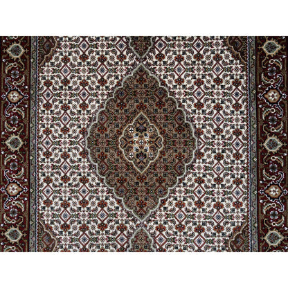 Fine Oriental Silk & Cotton Blend Hand Knotted Rug Ivory Red 4.0X6.1 -O064122