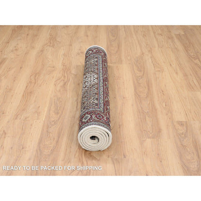 Fine Oriental Silk & Cotton Blend Hand Knotted Rug Ivory Red 4.0X6.1 -O064122