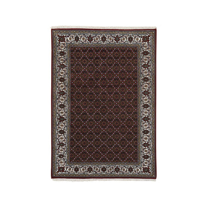 Fine Oriental Wool & Silk Hand Knotted Rug Red Ivory 4.0X5.10 -O064124