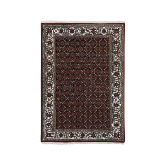 Fine Oriental Wool & Silk Hand Knotted Rug Red Ivory 4.0X5.10 -O064124