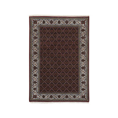 Fine Oriental Wool & Silk Hand Knotted Rug Red Ivory 4.0X5.10 -O064124