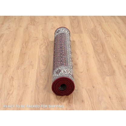 Fine Oriental Wool & Silk Hand Knotted Rug Red Ivory 4.0X5.10 -O064124