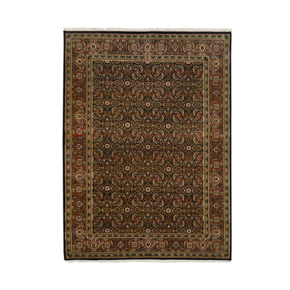 Fine Oriental Wool Hand Knotted Rug Black Red 5.2X7.4 -O064125
