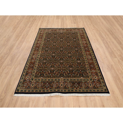 Fine Oriental Wool Hand Knotted Rug Black Red 5.2X7.4 -O064125