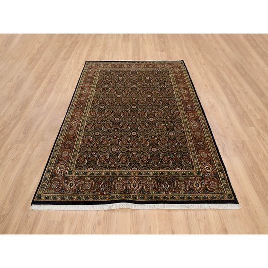 Fine Oriental Wool Hand Knotted Rug Black Red 5.2X7.4 -O064125