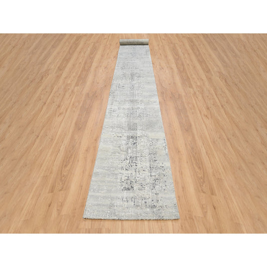 Modern and Contemporary Wool Hand Knotted Rug Ivory No Border 2.6X20.0 -O064138