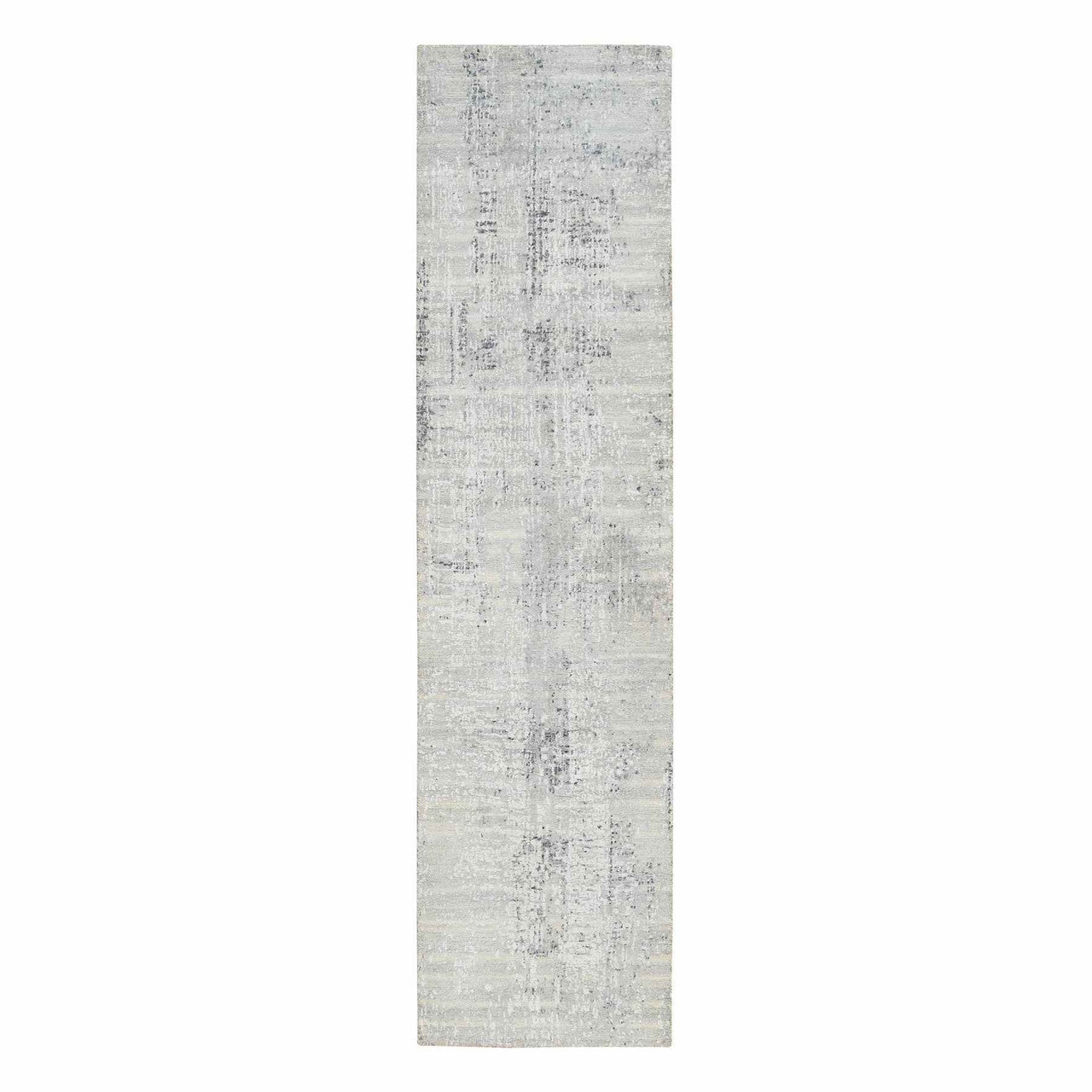 Gray 2'6" x 10'1" Modern and Contemporary Hand knotted Wool Rug - Sku: O064139
