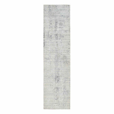 Modern and Contemporary Wool Hand Knotted Rug Grey No Border 2.6X10.1 -O064139