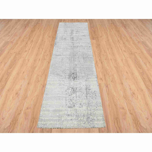 Modern and Contemporary Wool Hand Knotted Rug Grey No Border 2.6X10.1 -O064139