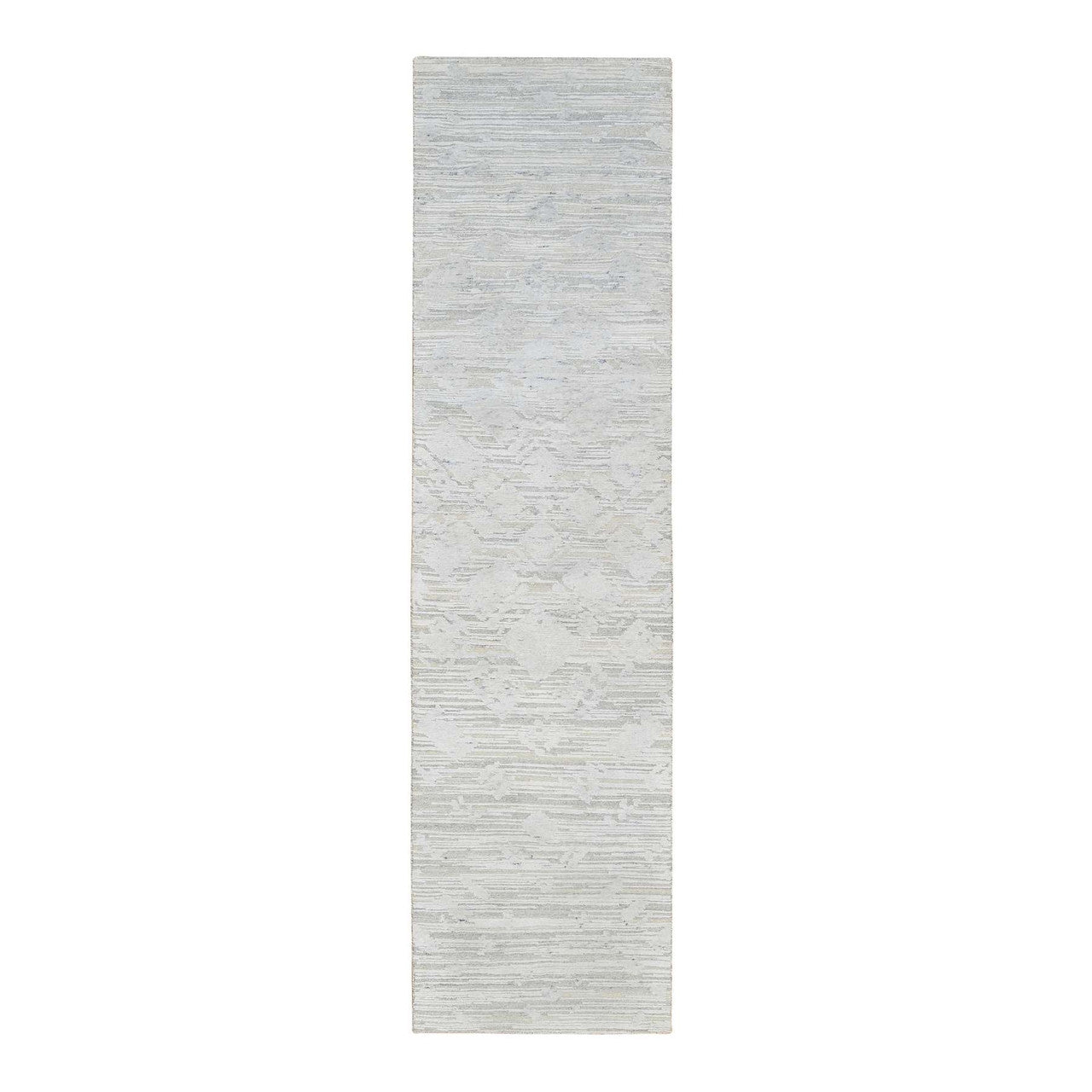Gray 2'6" x 9'9" Modern and Contemporary Hand knotted Wool Rug - Sku: O064140