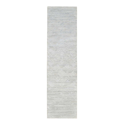 Modern and Contemporary Wool Hand Knotted Rug Grey No Border 2.6X9.9 -O064140