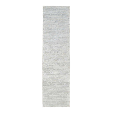 Modern and Contemporary Wool Hand Knotted Rug Grey No Border 2.6X9.9 -O064140