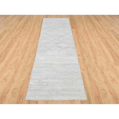 Modern and Contemporary Wool Hand Knotted Rug Grey No Border 2.6X9.9 -O064140