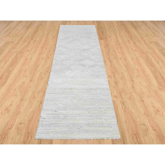 Modern and Contemporary Wool Hand Knotted Rug Grey No Border 2.6X9.9 -O064140