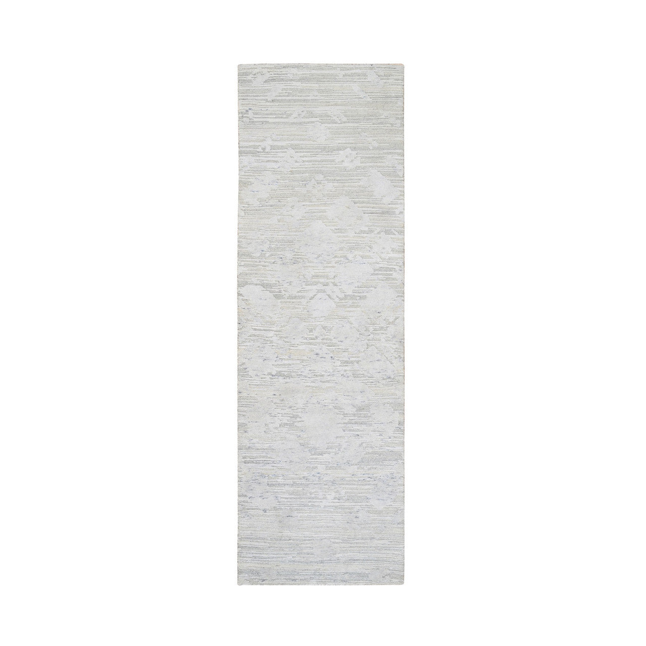 Gray 2'7" x 8'2" Modern and Contemporary Hand knotted Wool Rug - Sku: O064147