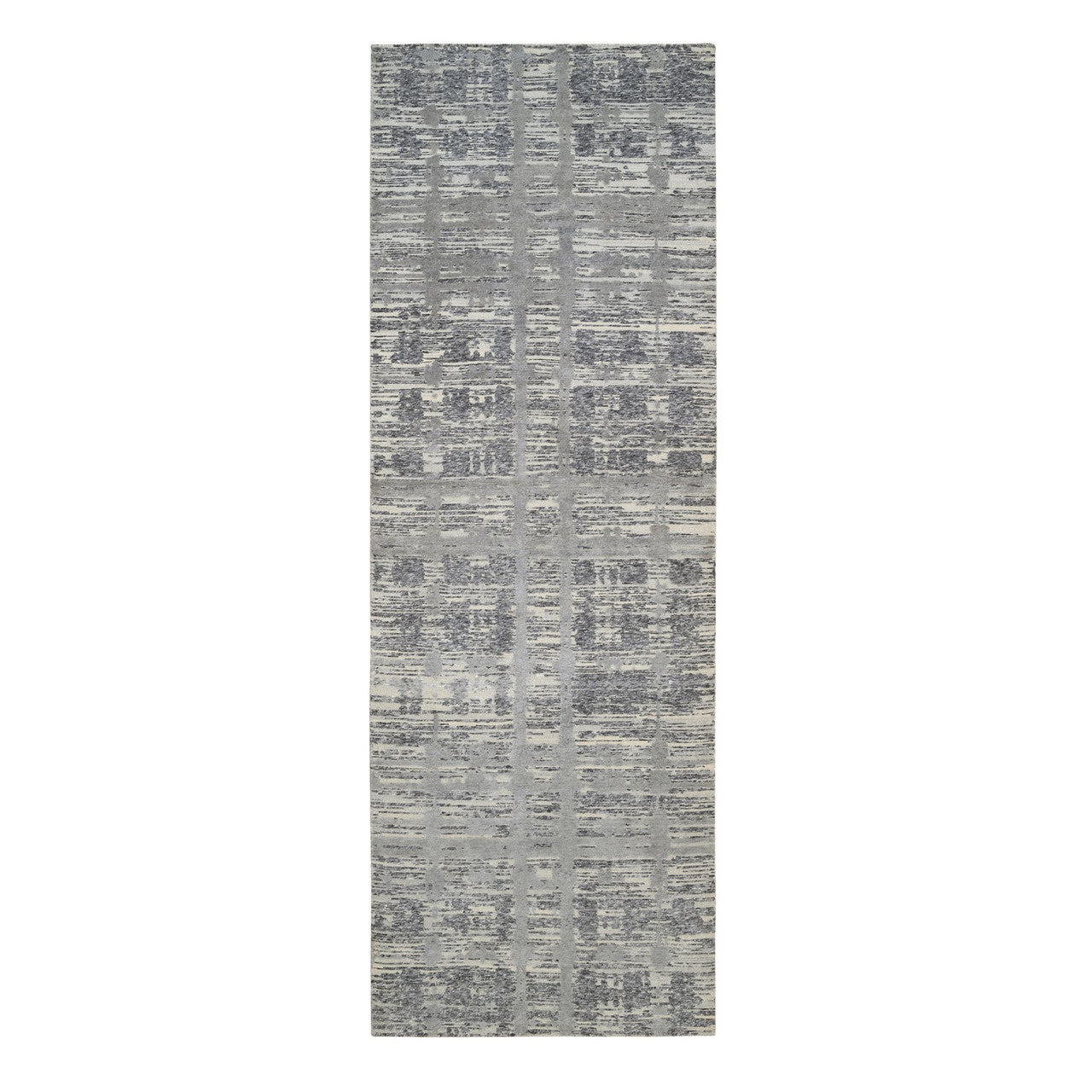 Gray 4'1" x 12'0" Modern and Contemporary Hand knotted Wool Rug - Sku: O064156