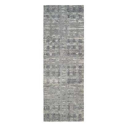 Modern and Contemporary Wool Hand Knotted Rug Grey No Border 4.1X12.0 -O064156