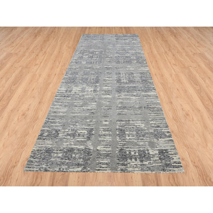 Modern and Contemporary Wool Hand Knotted Rug Grey No Border 4.1X12.0 -O064156
