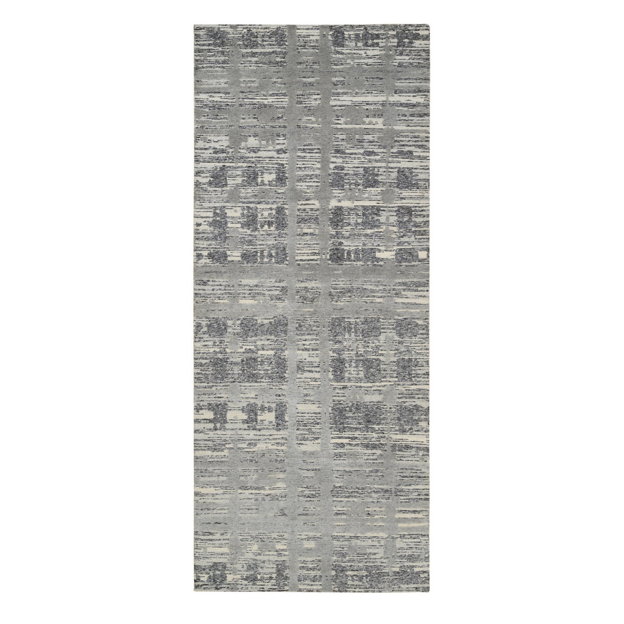 Gray 4'2" x 10'1" Modern and Contemporary Hand knotted Wool Rug - Sku: O064157