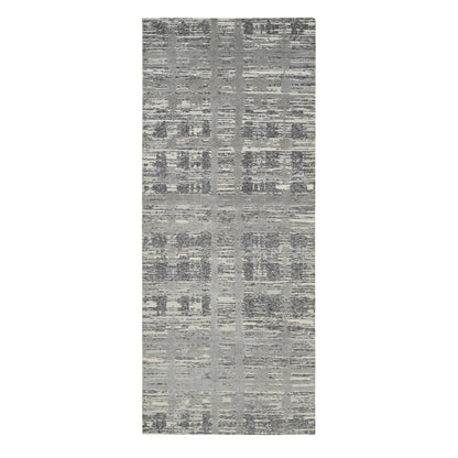 Modern and Contemporary Wool Hand Knotted Rug Grey No Border 4.2X10.1 -O064157