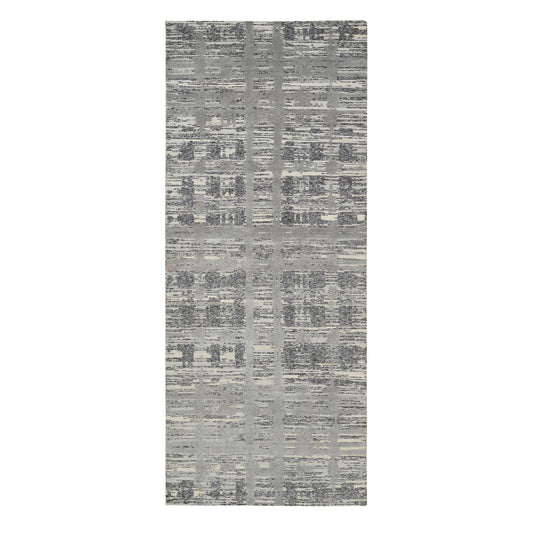 Modern and Contemporary Wool Hand Knotted Rug Grey No Border 4.2X10.1 -O064157