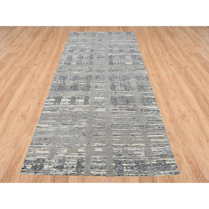 Modern and Contemporary Wool Hand Knotted Rug Grey No Border 4.2X10.1 -O064157