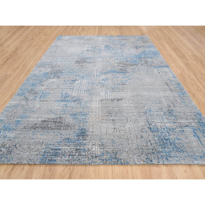 Modern and Contemporary Wool & Silk Hand Knotted Rug Grey No Border 9.1X12.1 -O064178