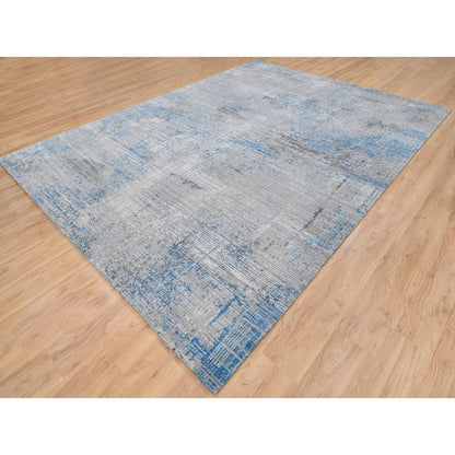Modern and Contemporary Wool & Silk Hand Knotted Rug Grey No Border 9.1X12.1 -O064178
