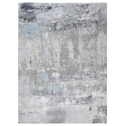 Modern and Contemporary Wool & Silk Hand Knotted Rug Grey No Border 9.0X11.10 -O064183
