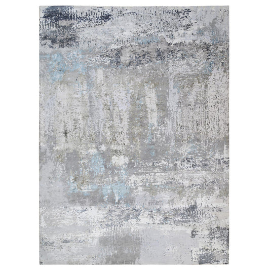 Modern and Contemporary Wool & Silk Hand Knotted Rug Grey No Border 9.0X11.10 -O064183