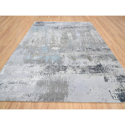 Modern and Contemporary Wool & Silk Hand Knotted Rug Grey No Border 9.0X11.10 -O064183