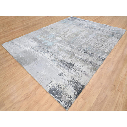 Modern and Contemporary Wool & Silk Hand Knotted Rug Grey No Border 9.0X11.10 -O064183