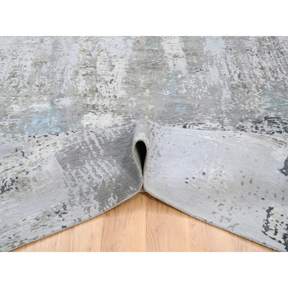 Modern and Contemporary Wool & Silk Hand Knotted Rug Grey No Border 9.0X11.10 -O064183