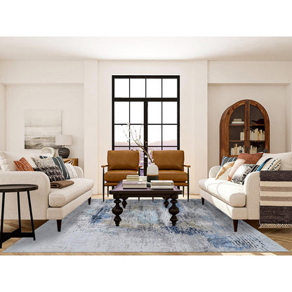 Modern and Contemporary Wool & Silk Hand Knotted Rug Grey No Border 7.10X10.0 -O064184