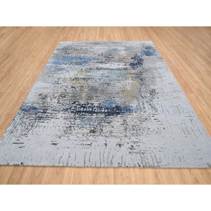 Modern and Contemporary Wool & Silk Hand Knotted Rug Grey No Border 7.10X10.0 -O064184