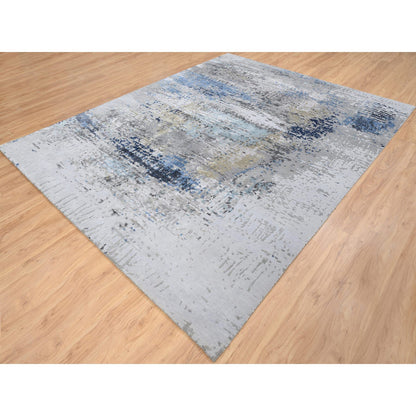 Modern and Contemporary Wool & Silk Hand Knotted Rug Grey No Border 7.10X10.0 -O064184