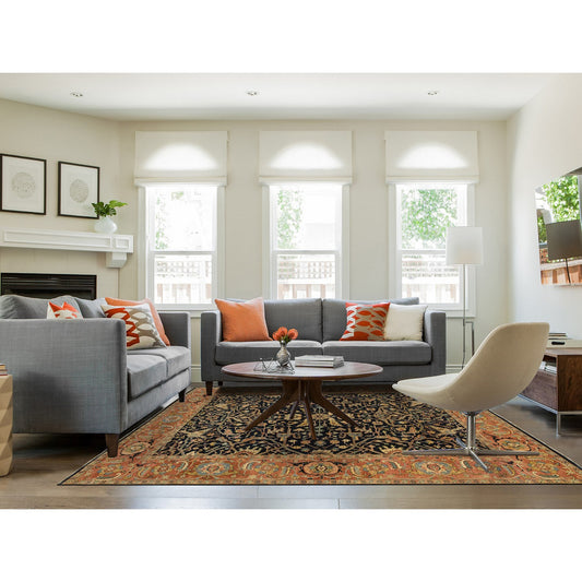 Heriz Wool Hand Knotted Rug Blue Red 8.0X10.2 -O064189