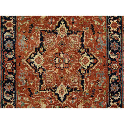 Heriz Wool Hand Knotted Rug Red Navy Blue 2.7X16.3 -O064198