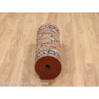 Heriz Wool Hand Knotted Rug Red Navy Blue 2.7X16.3 -O064198