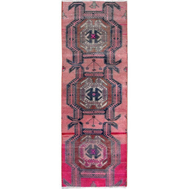 Overdyed & Vintage Wool Hand Knotted Rug Pink 2.6x7.6 -O0641