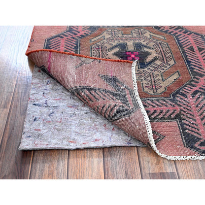 Overdyed & Vintage Wool Hand Knotted Rug Pink 2.6x7.6 -O0641